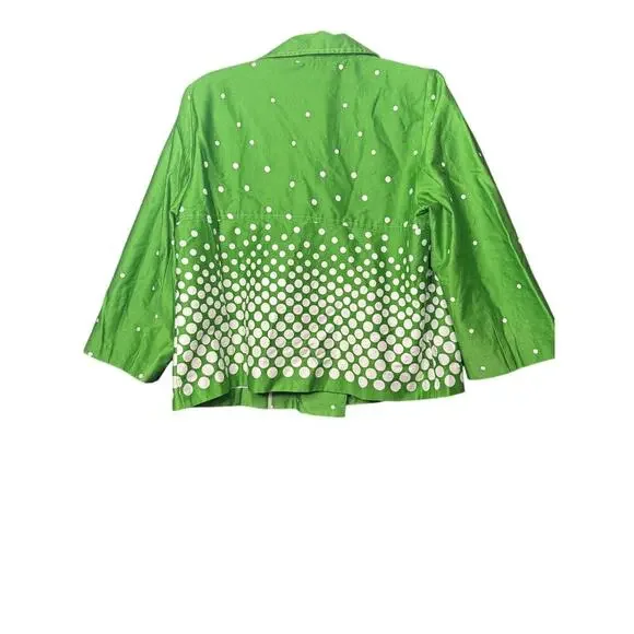 Dress Barn Green White Polka Dot Jacket Size M Collared Retro - Picture 2 of 3
